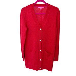Lilly Pulitzer Leonette Rhinestone Longline Cardigan Sweater Red - Size Medium